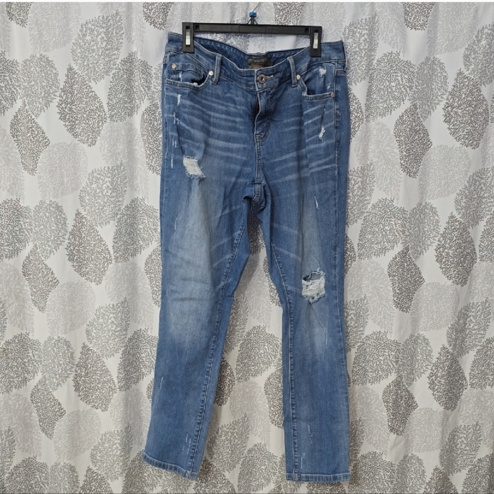 Torrid Blue Distressed Straight Leg Jeans